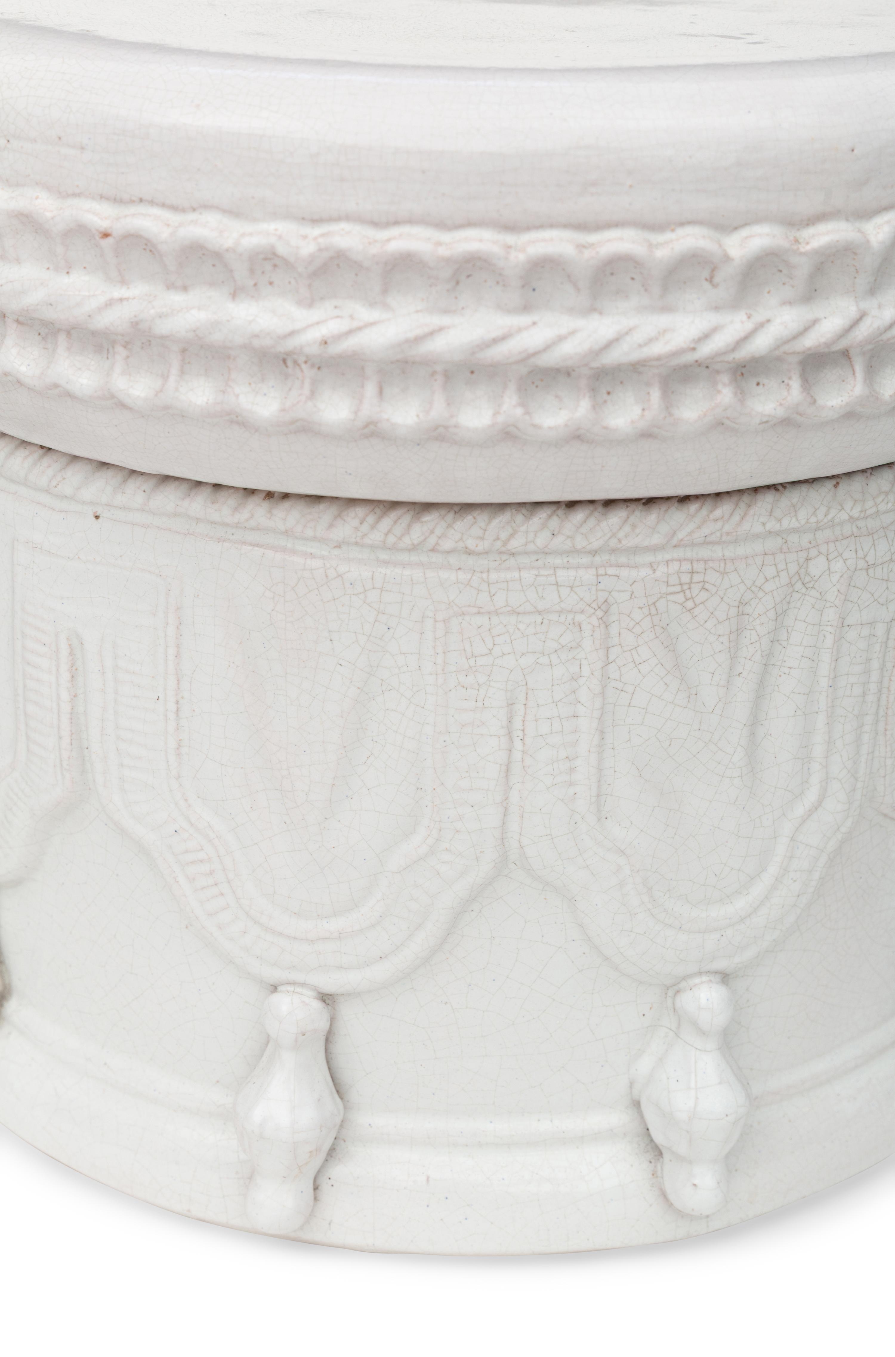 A Pair of Italian White-Glazed Terracotta Two-Piece Garden Seats