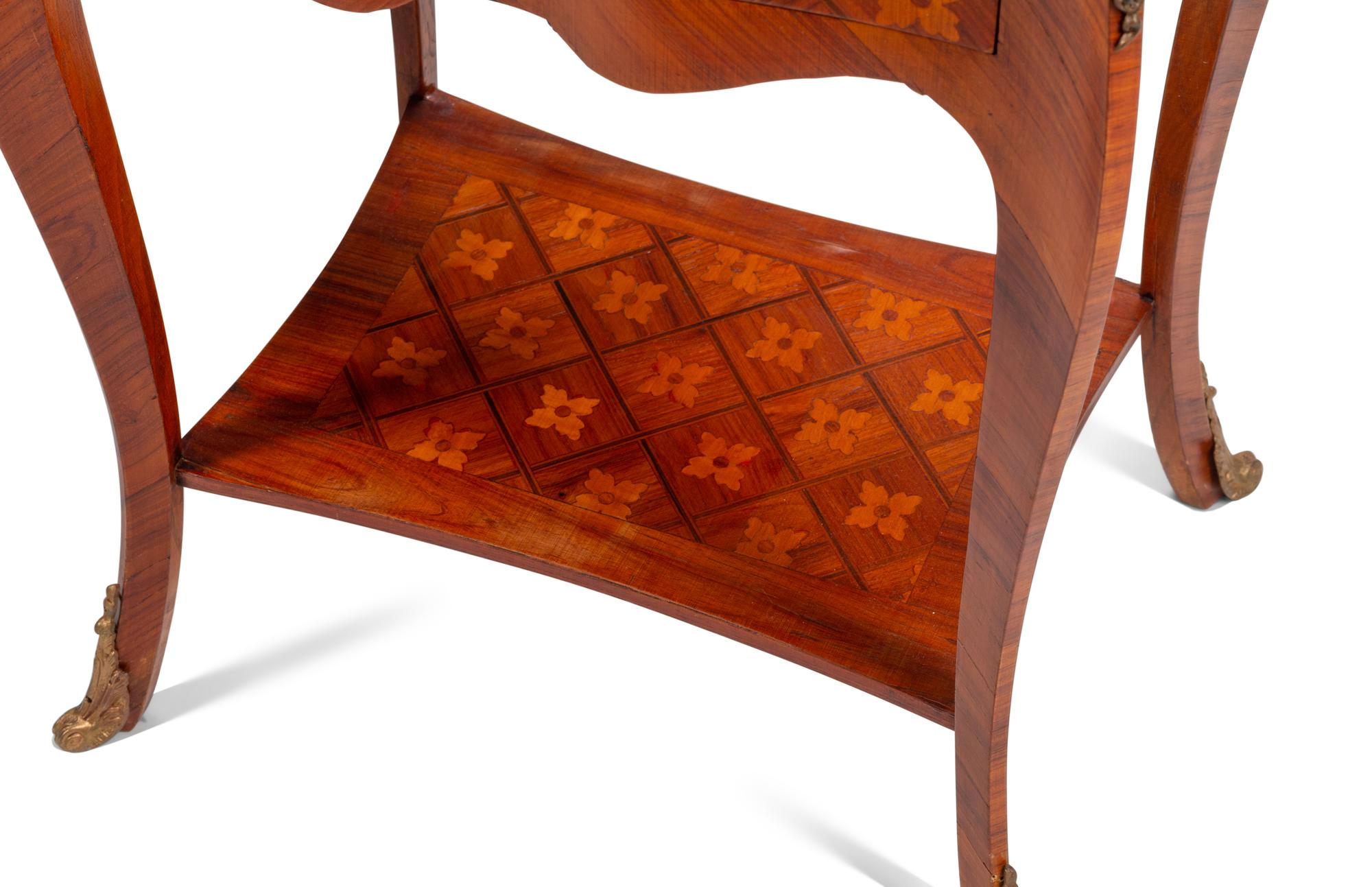 A Pair of Louis XV/XVI Transitional Style Marquetry Tables en Chiffonier