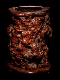 A Large Burlwood and Huanghuali Scroll Pot