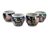 Two Pair of Chinese Famille Noire Porcelain Jardinieres