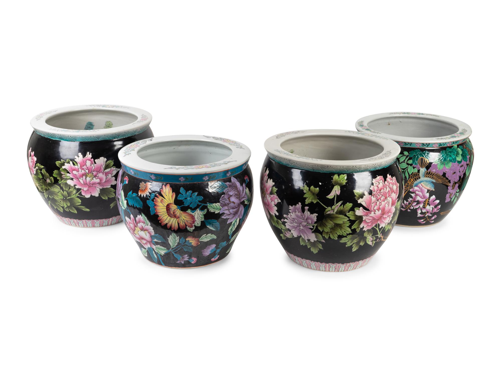 Two Pair of Chinese Famille Noire Porcelain Jardinieres