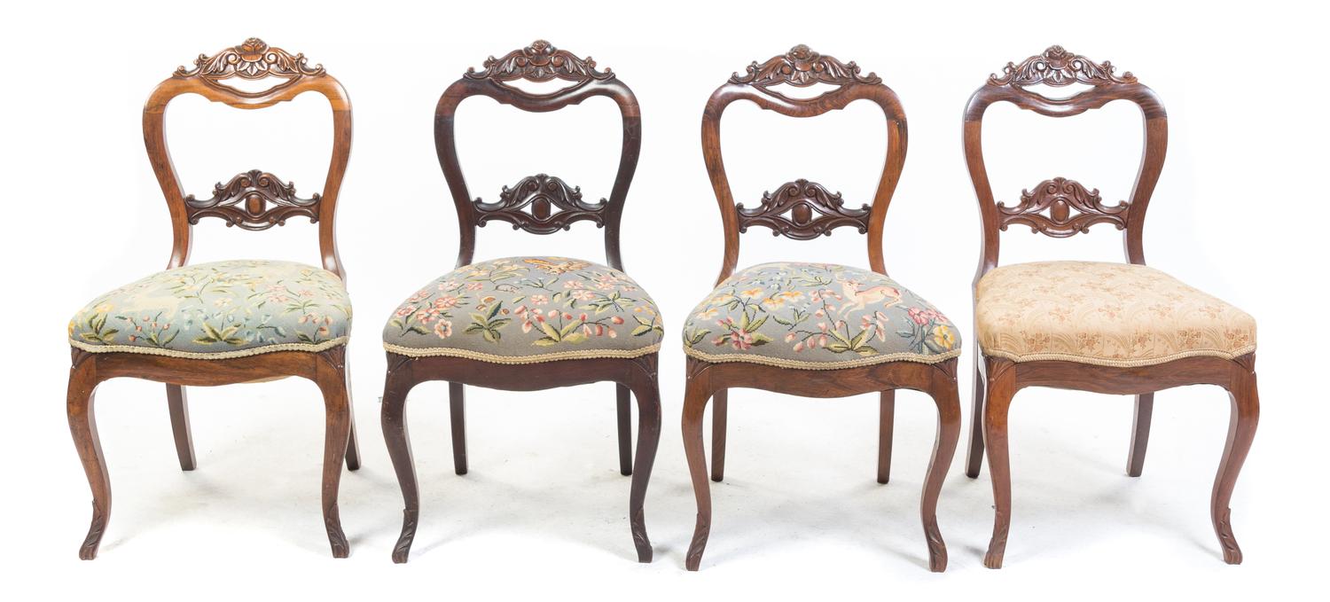 A Set of Four Victorian Walnut Chairs Height 33 1/2 inches. — 19TH/20TH CENTURY