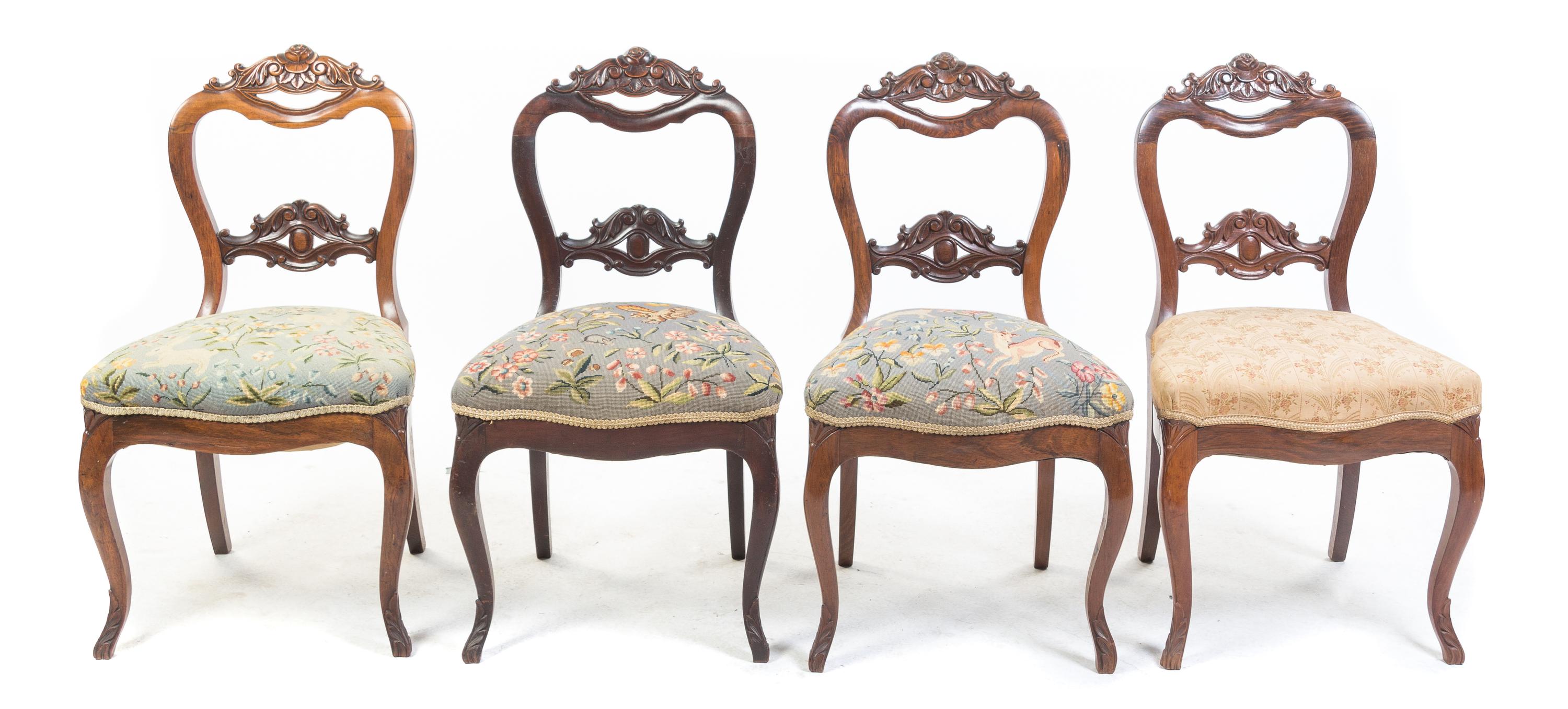 A Set of Four Victorian Walnut Chairs Height 33 1/2 inches. — 19TH/20TH CENTURY