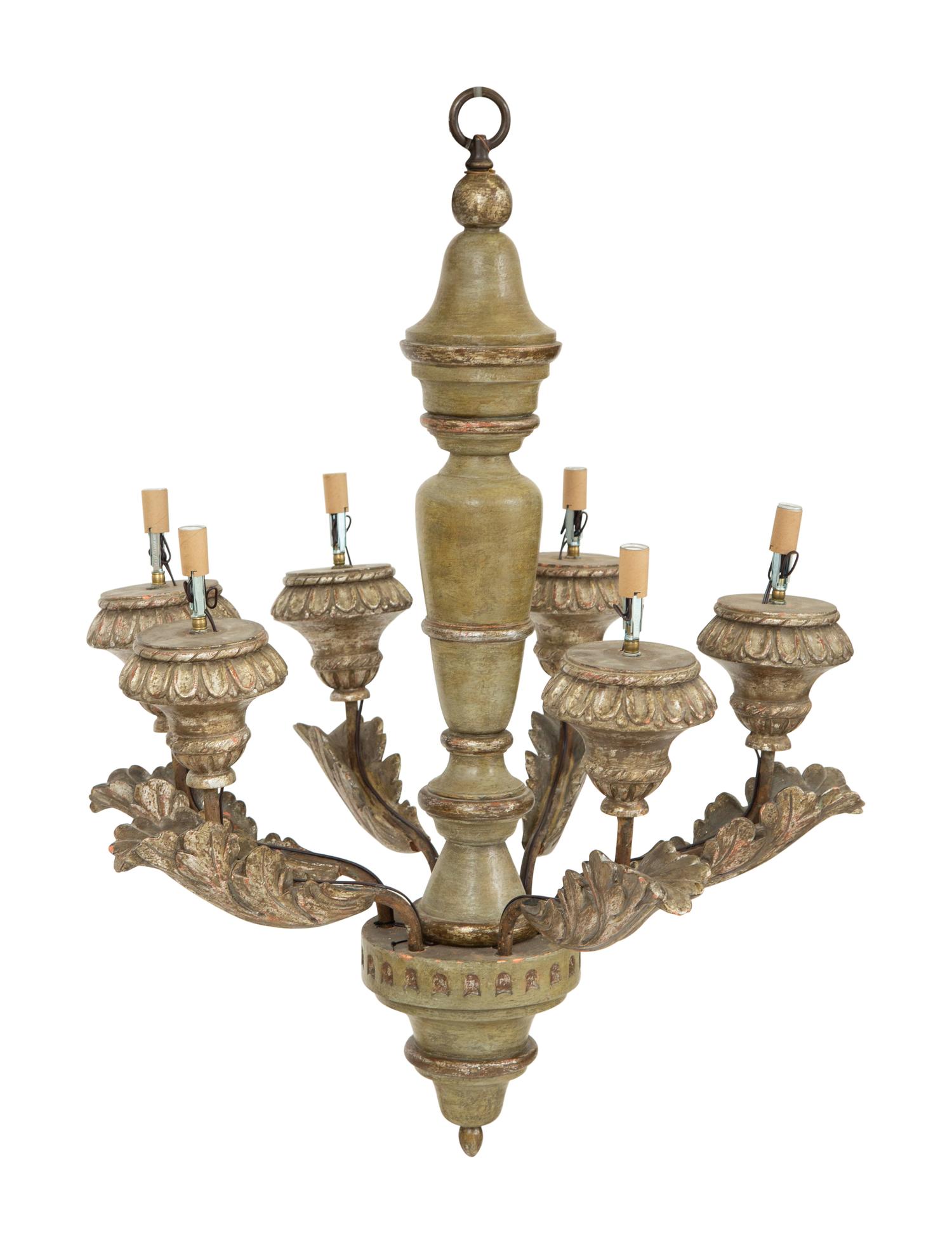 A Pair of Italian Painted Six-Light Chandeliers