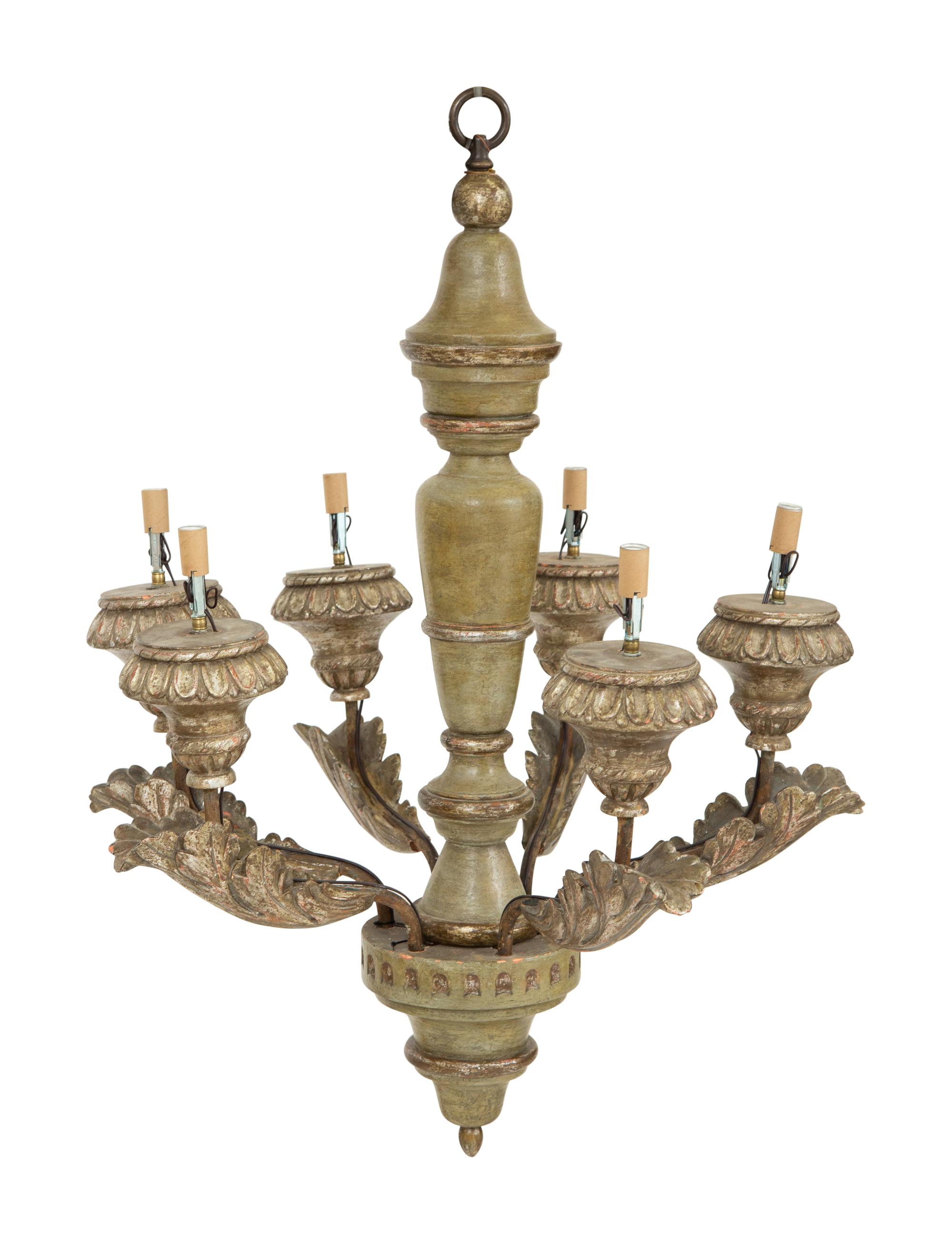 A Pair of Italian Painted Six-Light Chandeliers