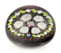 A Charles Kaziun Jr. Miniature Complex Millefiori and Torsade Glass Paperweight