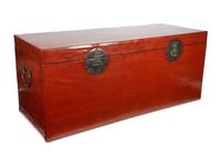 A Large Chinese Red-Lacquered Leather Trunk
