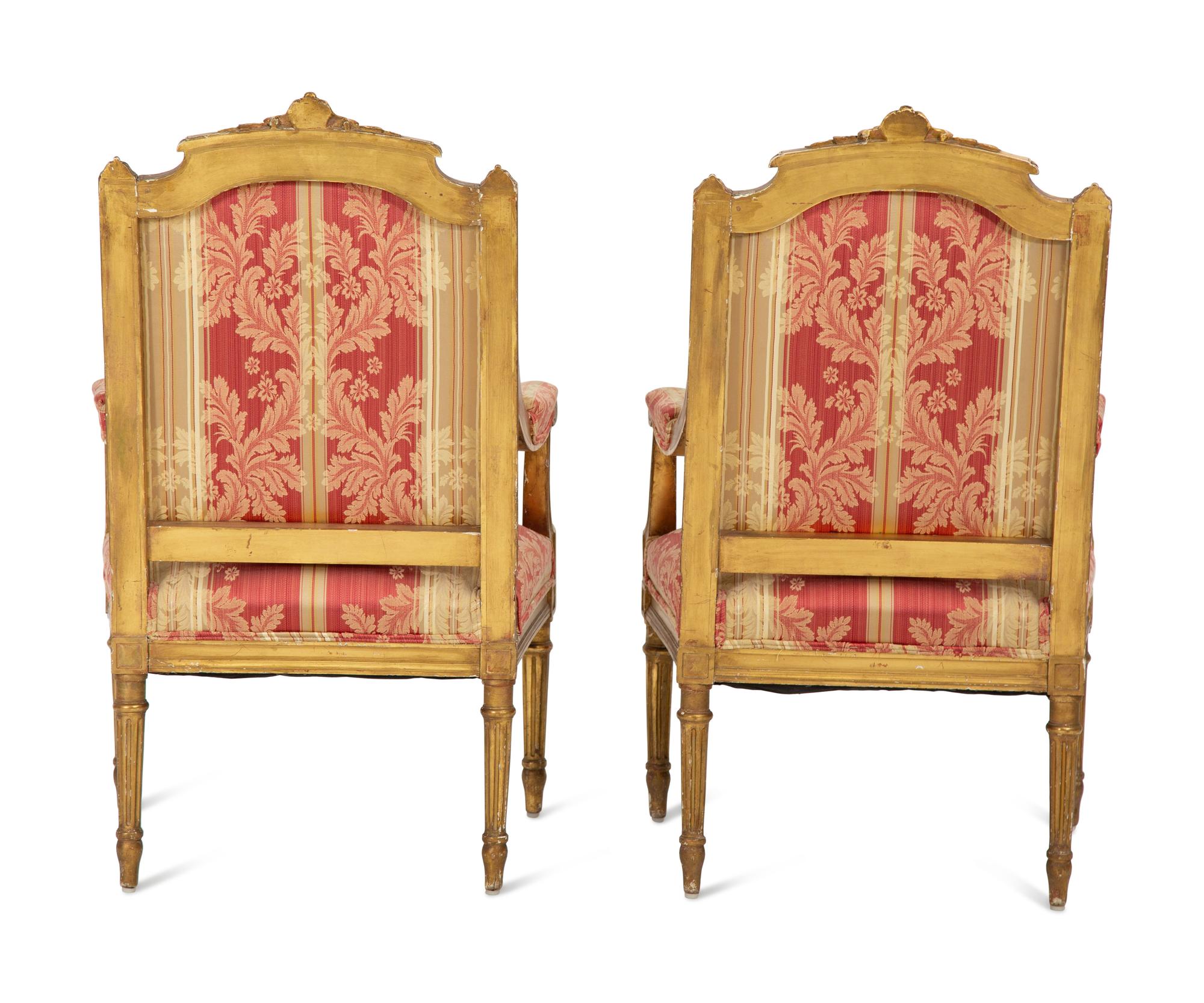 A Pair of Louis XVI Style Giltwood Fauteuils à la Reine