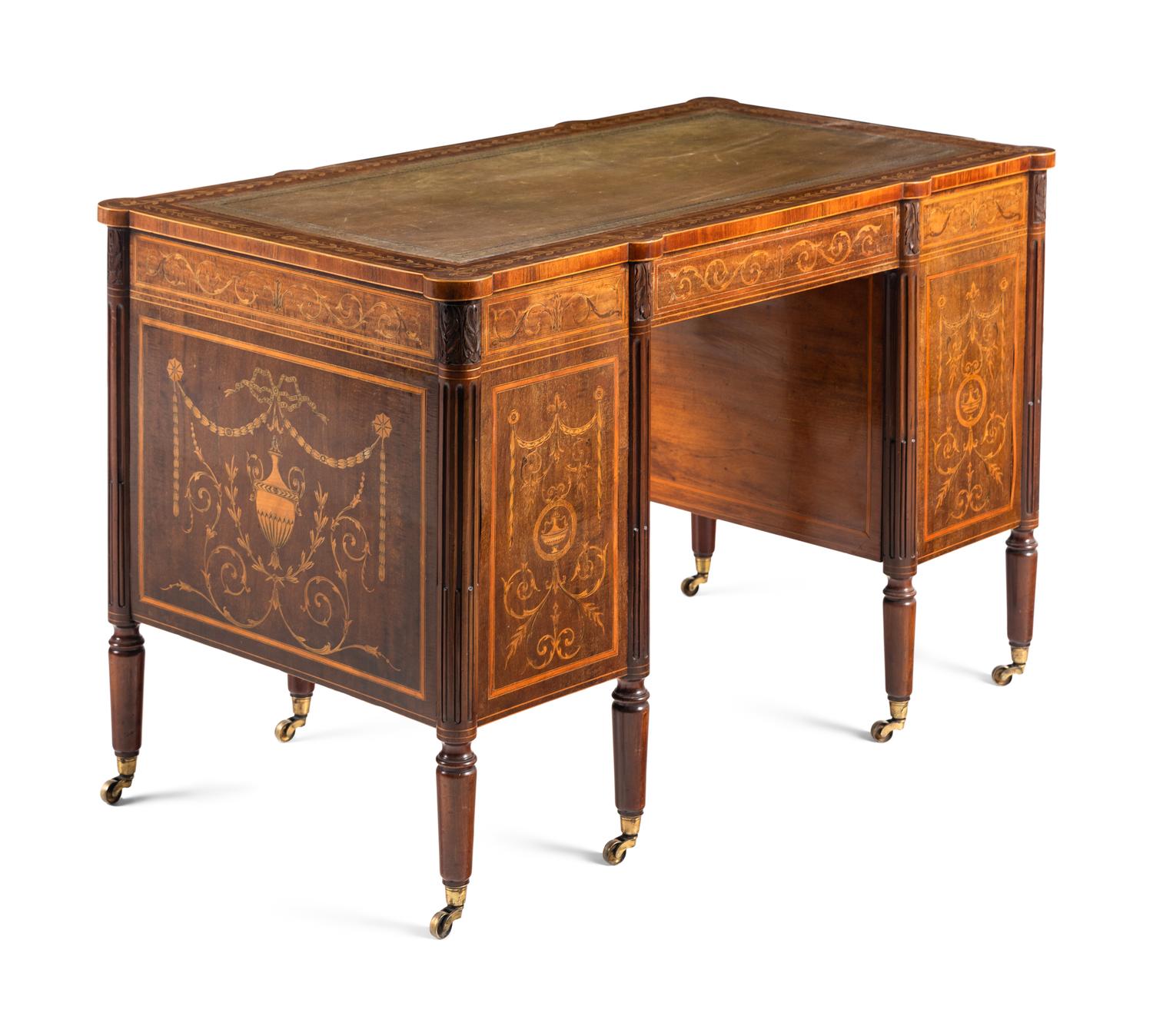 An Edwardian Marquetry Desk and Associated Side Chair