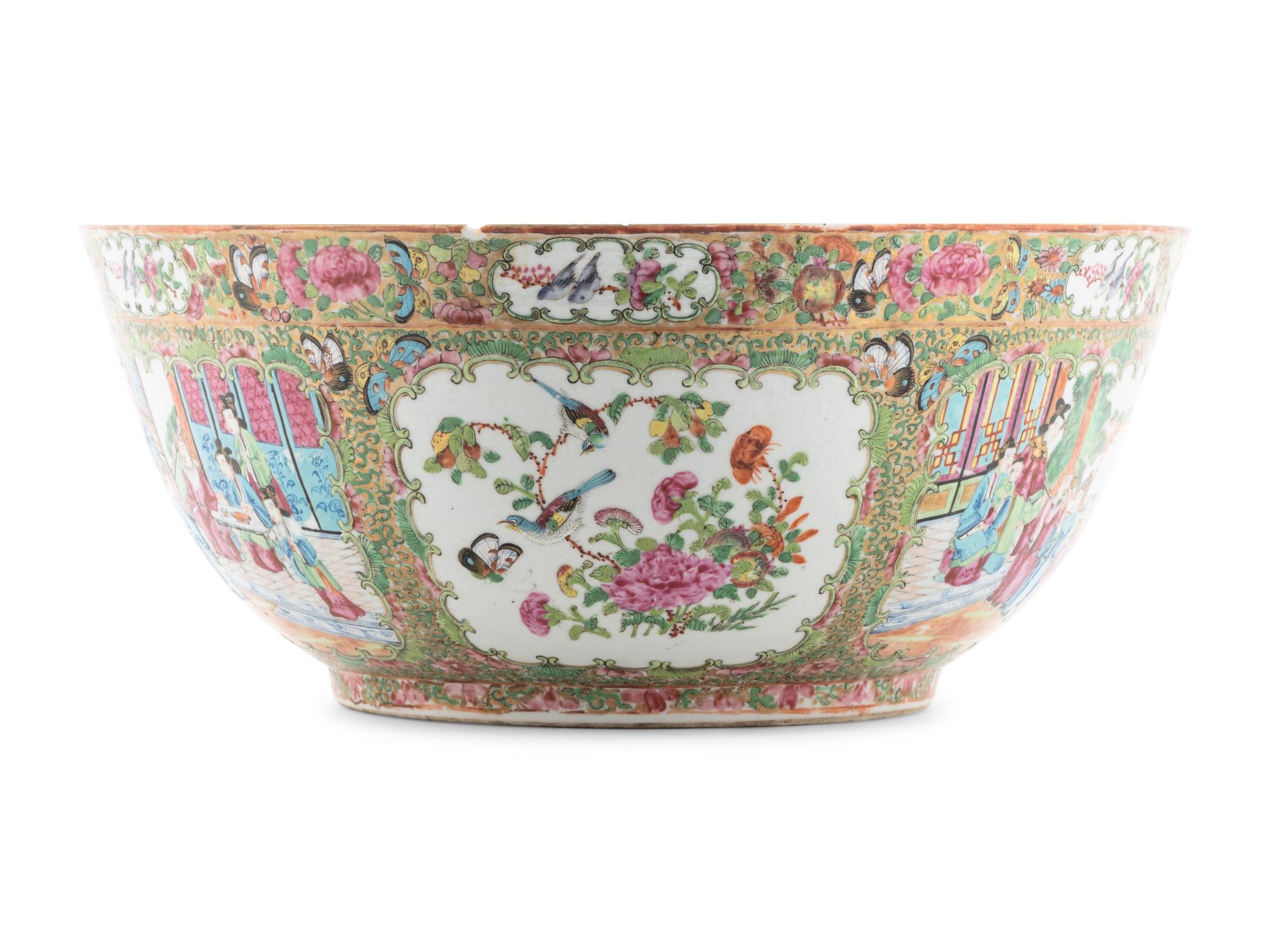 A Chinese Export Rose Medallion Punch Bowl