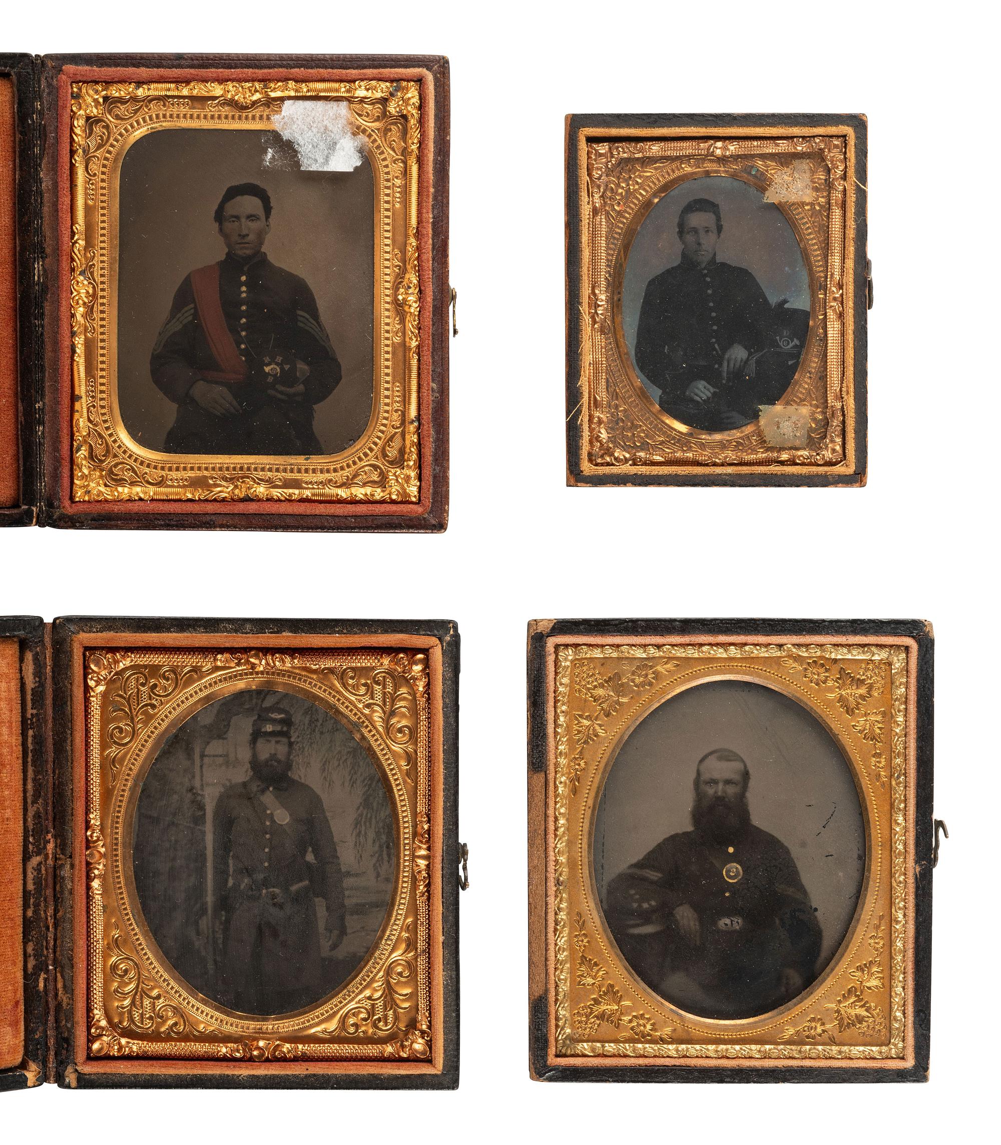 [CIVIL WAR]. 4 cased images of soldiers with headgear featuring visible insignia.