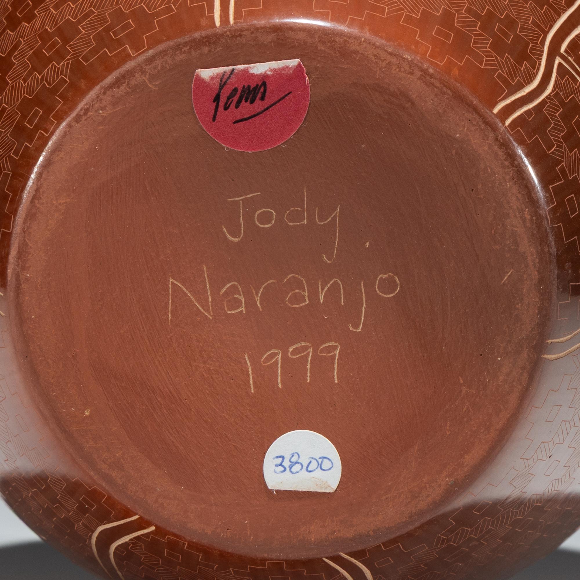 Redware Pottery Jar, with Sgraffito Deer and Parrots