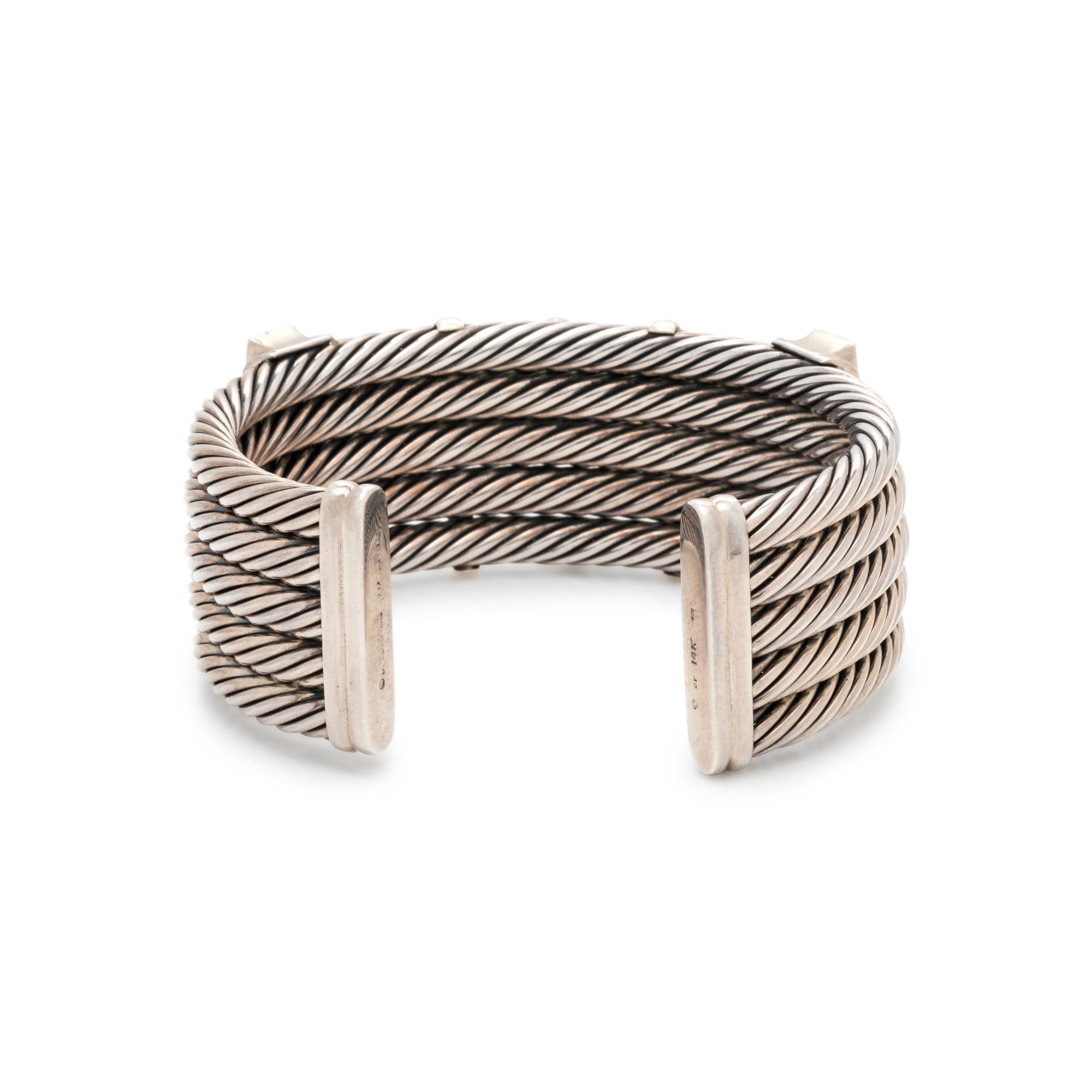 DAVID YURMAN, STERLING SILVER, YELLOW GOLD AND GEMSTONE 'CONFETTI' CUFF BRACELET