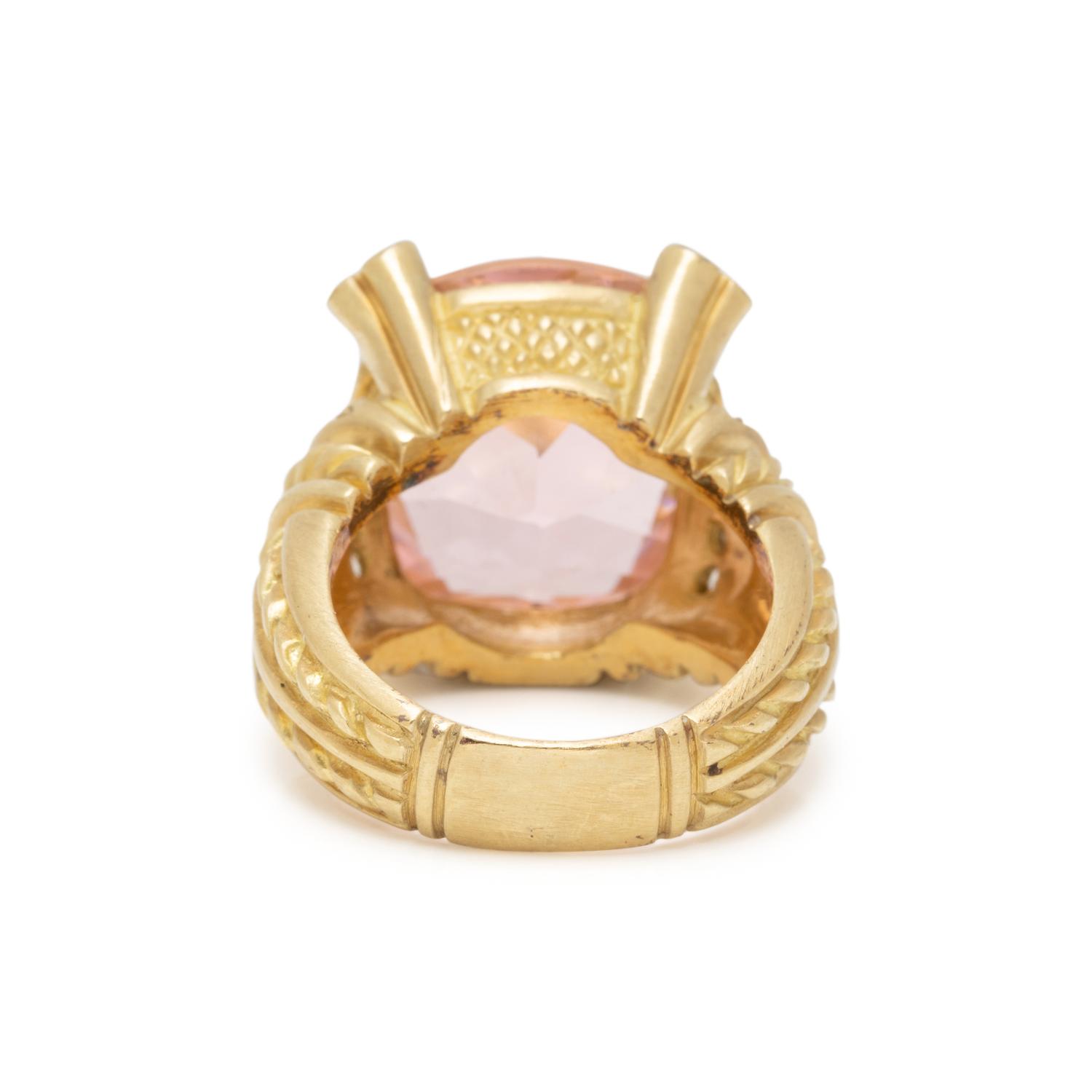 JUDITH RIPKA, YELLOW GOLD, PINK CRYSTAL AND DIAMOND RING