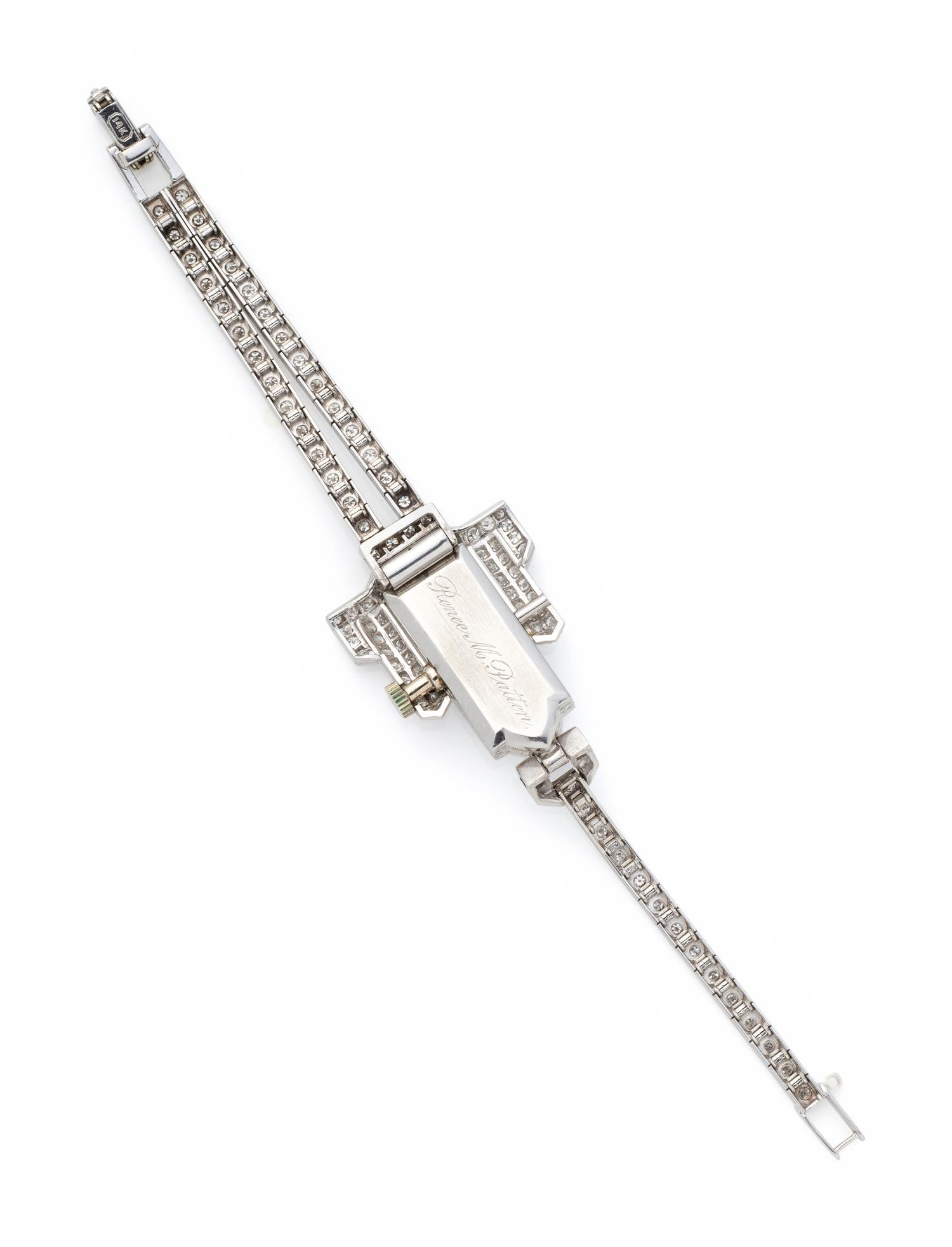 WALTHAM, 14K WHITE GOLD AND DIAMOND WRISTWATCH