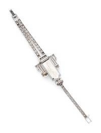 WALTHAM, 14K WHITE GOLD AND DIAMOND WRISTWATCH