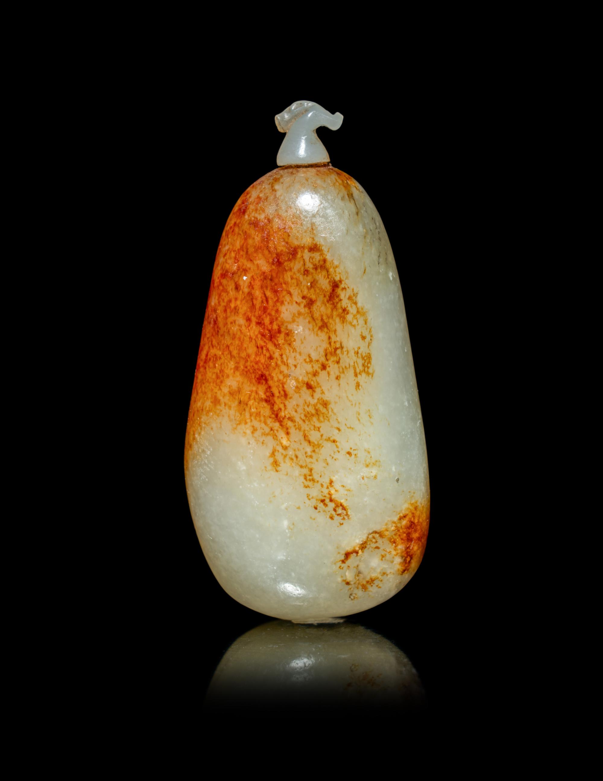 A Chinese Russet and Pale Celadon Jade Pebble-Form Snuff Bottle