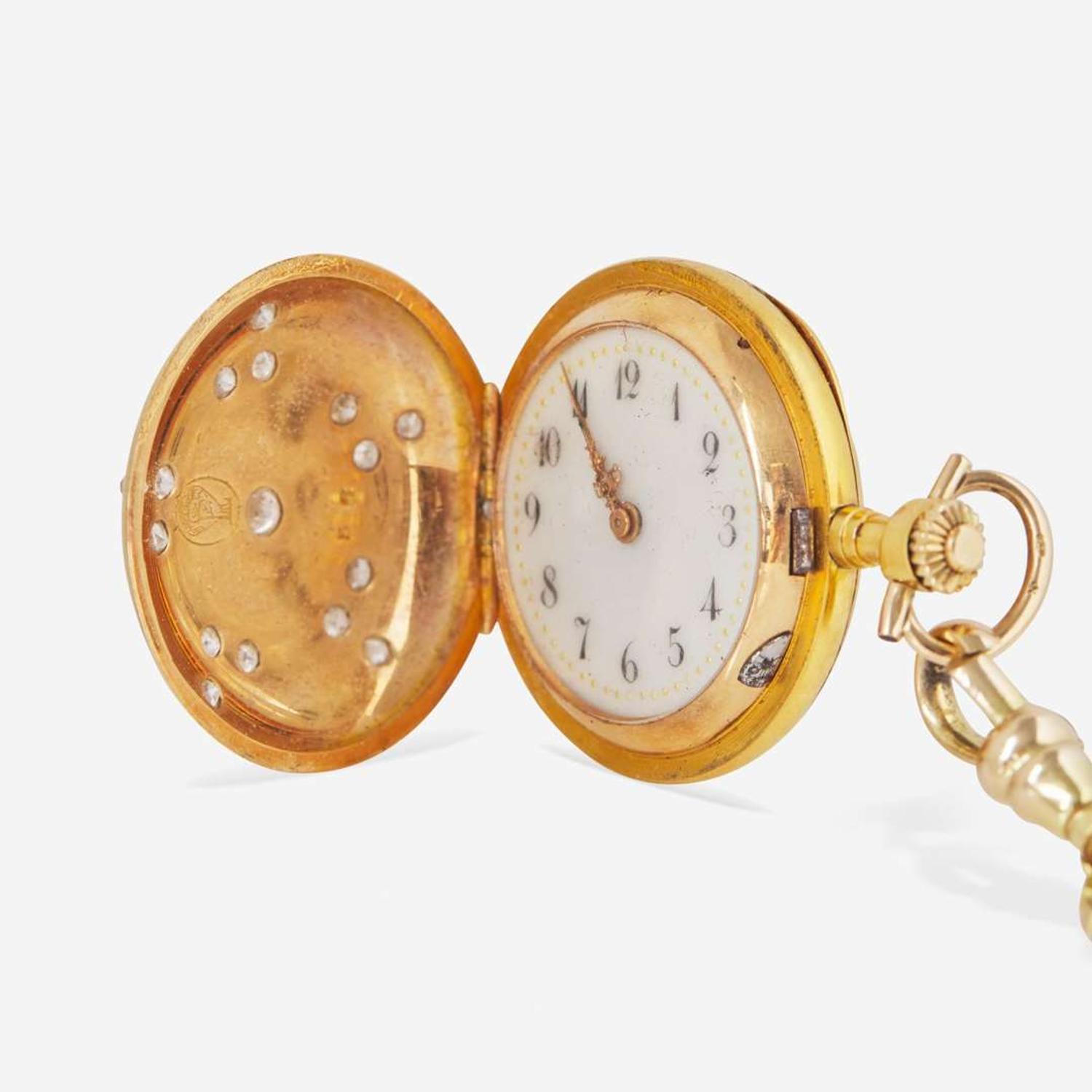 A 14K Yellow Gold and Diamond Pocket Watch