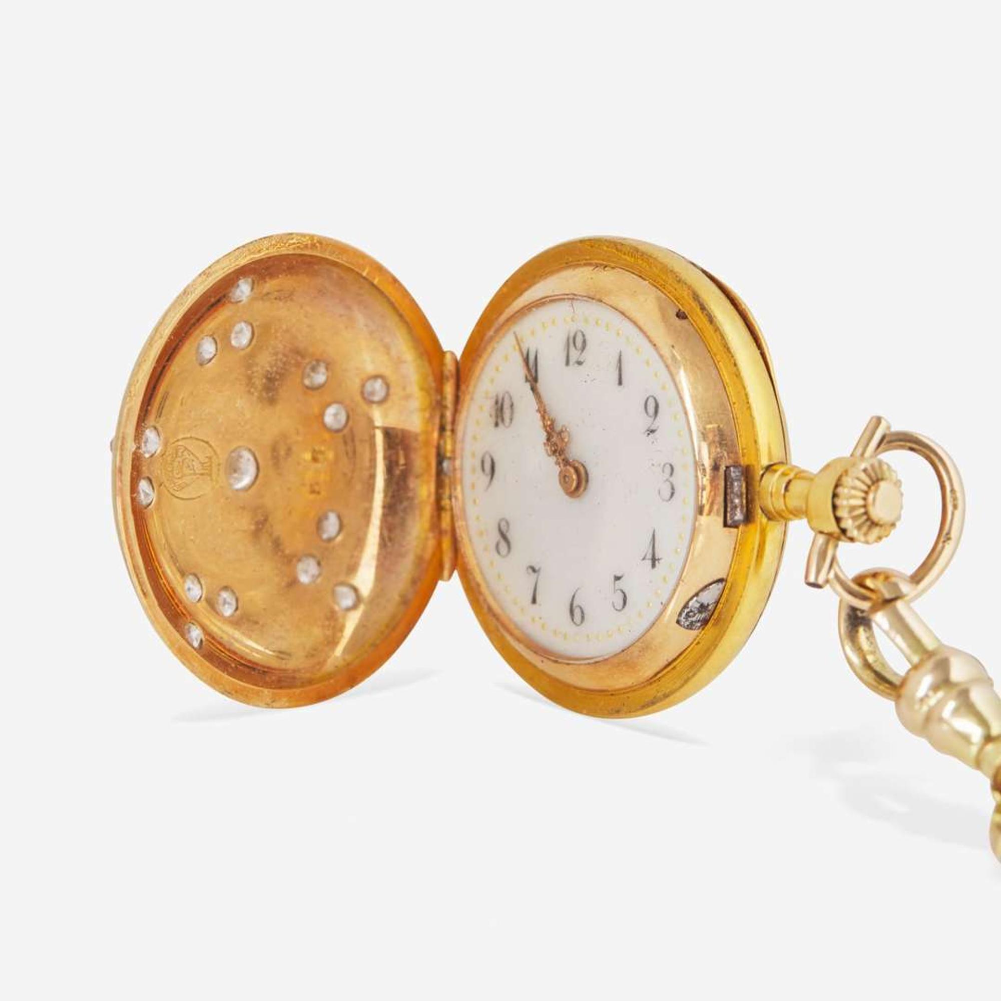A 14K Yellow Gold and Diamond Pocket Watch
