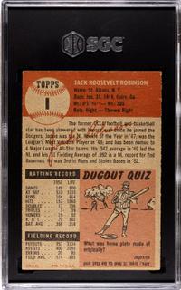 A 1953 Topps Jackie Robinson Baseball Card No. 1 (SGC 3.5 VG+)