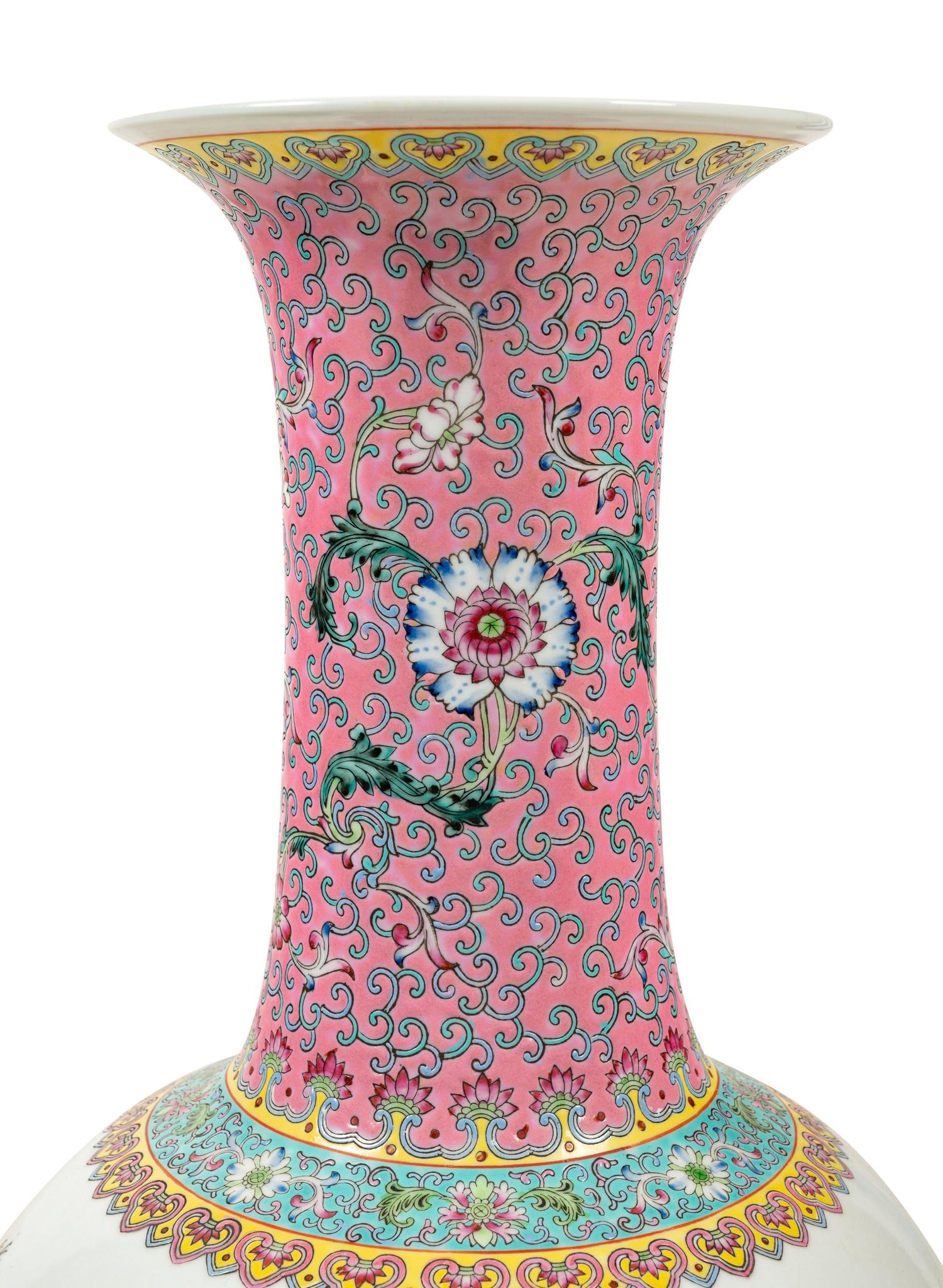 A Pair of Chinese Enameled Porcelain Vases