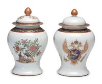 A Pair of Chinese Export Porcelain Lidded Jars Made for the Russian Market