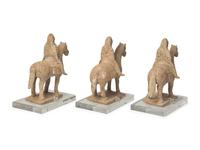 Three Chinese Pottery Equestrian Musician Figures