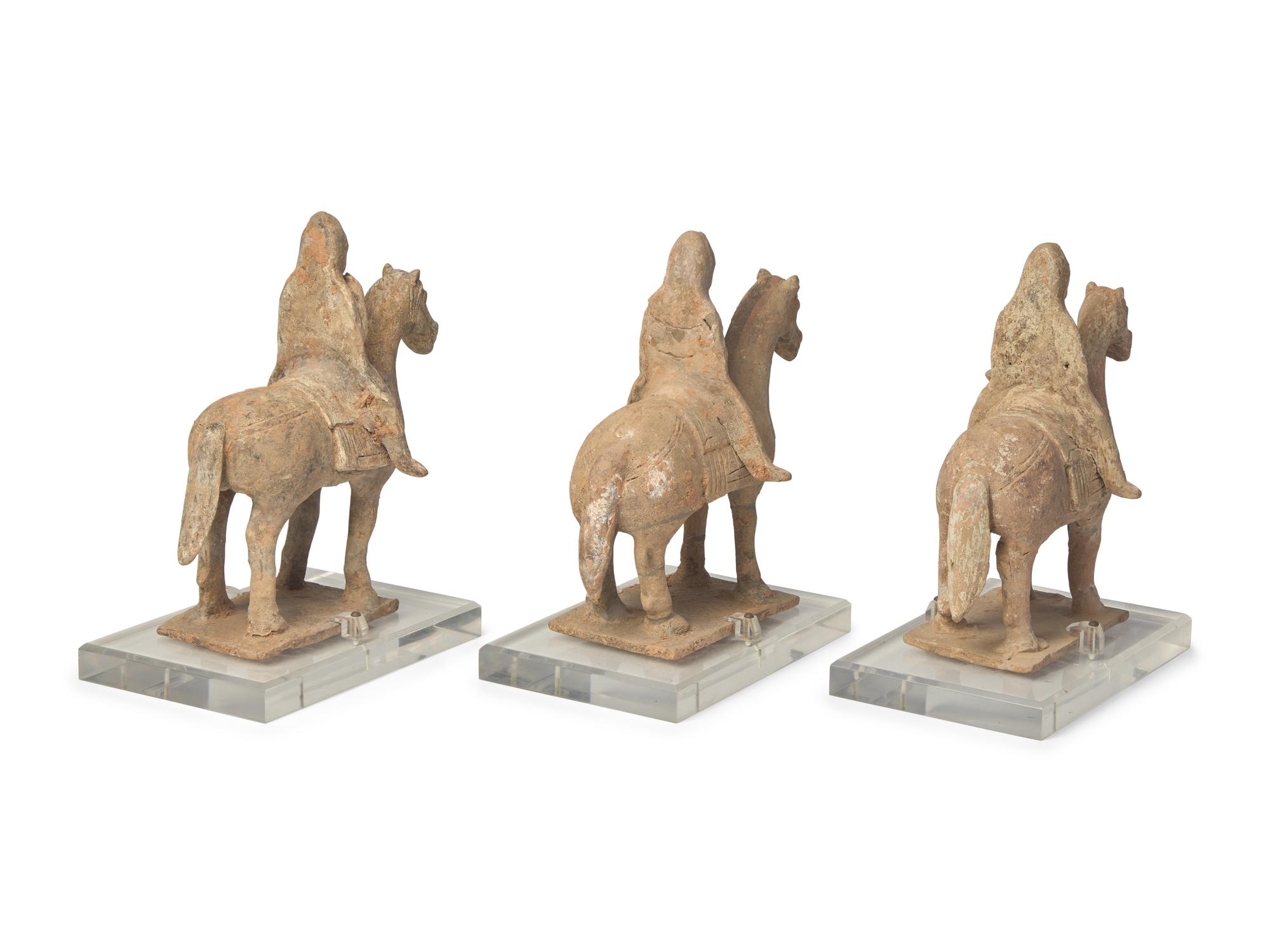 Three Chinese Pottery Equestrian Musician Figures
