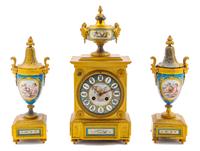 A Sevres Style Porcelain and Gilt Bronze Clock Garniture Height of mantel clock 18 inches. — 19TH CENTURY
