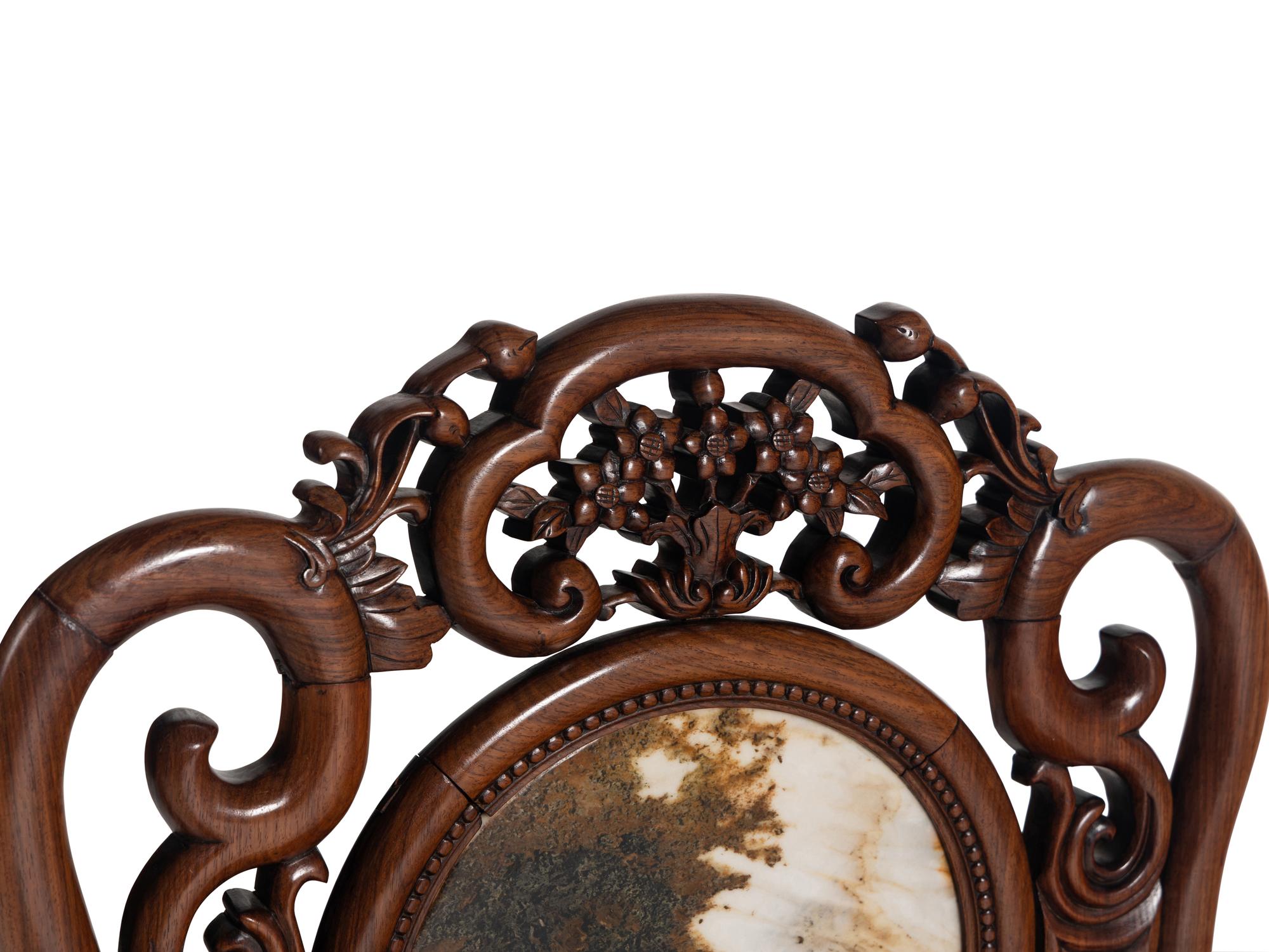 A Chinese Export Marble Inset Hongmu Armchair