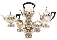 An American Silver Six-Piece Tea and Coffee Service, Wm. B. Durgin Co., Concord, NH, comprising a coffee pot, a teapot, a covered sugar