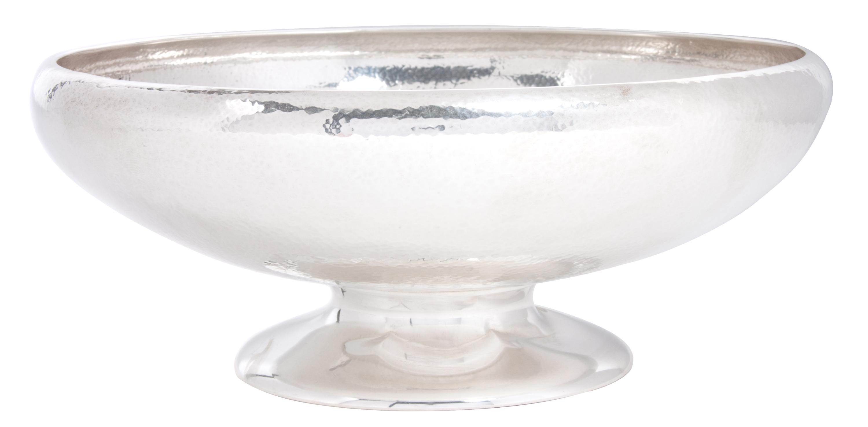 An American Hammered Silver Bowl, Webster Company, North Attleboro, MA, the shallow circular serving bowl raised on a pedestal base.