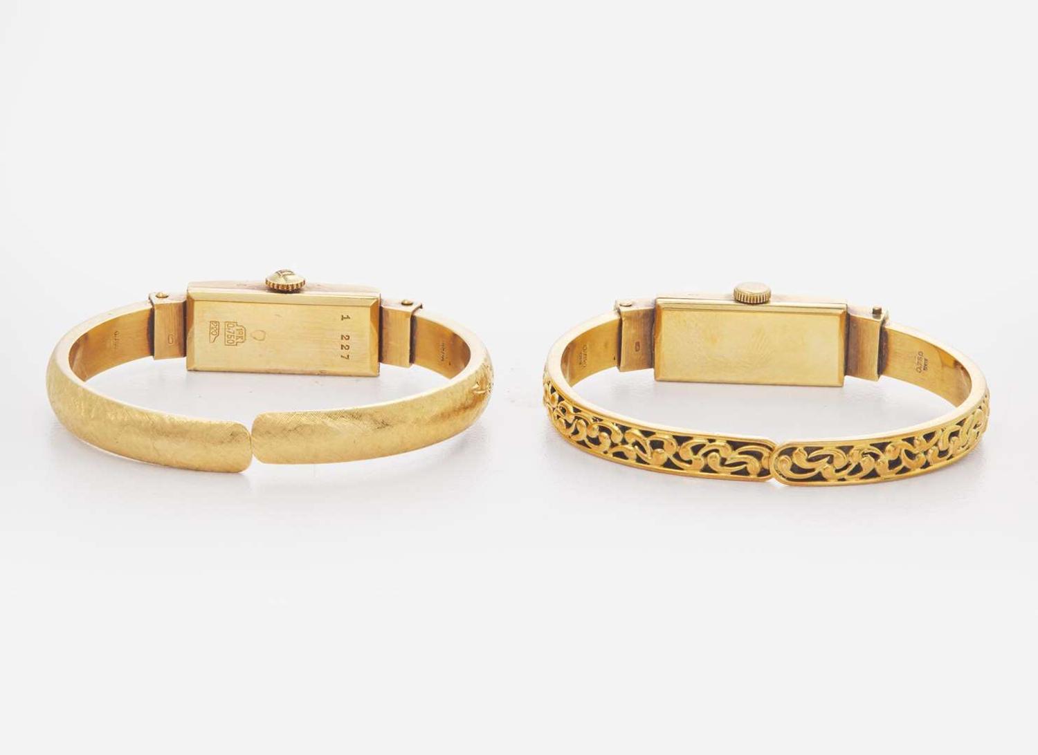 A Set of Two Vintage 18K Yellow Gold Bangle Watches