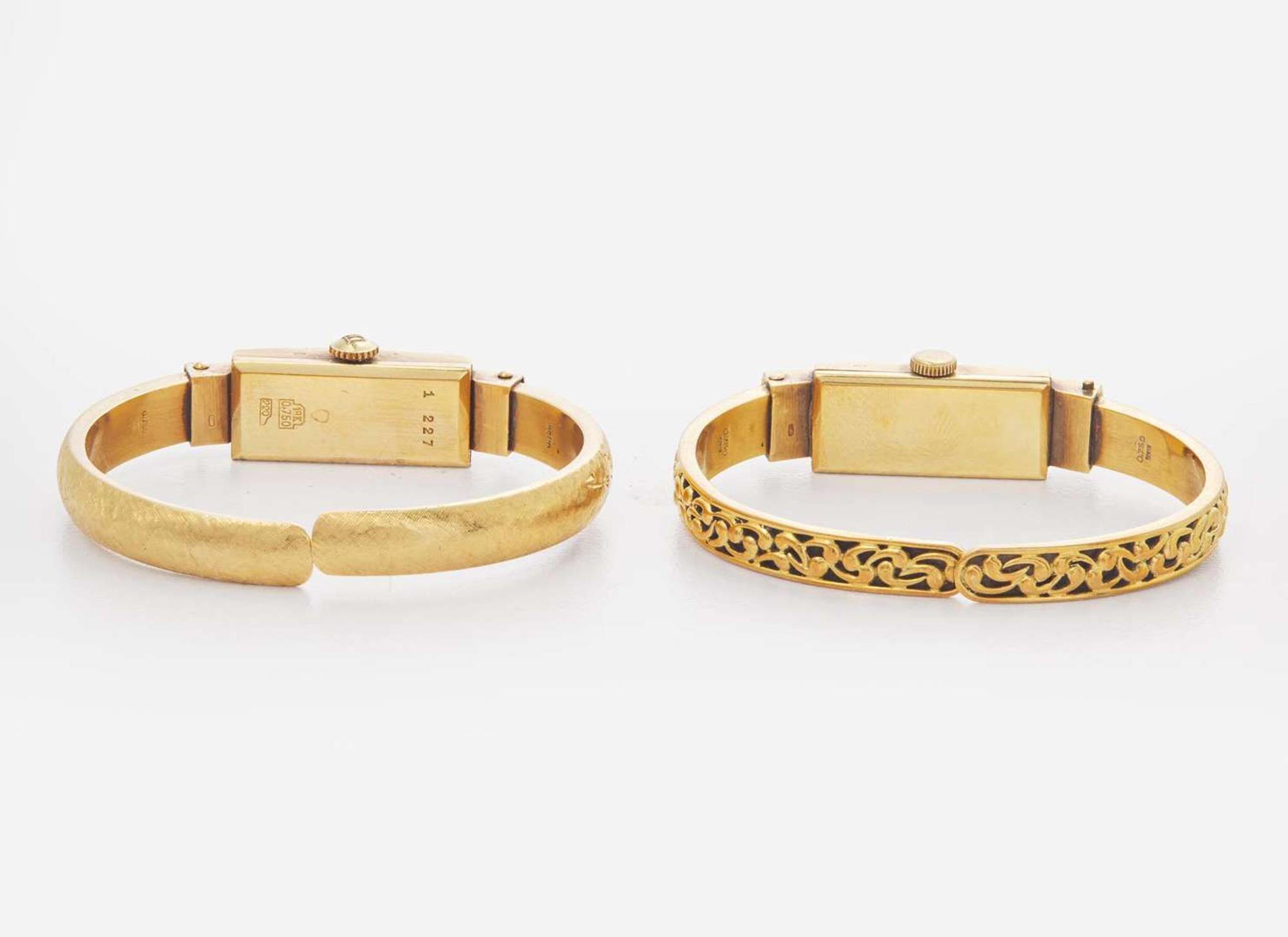 A Set of Two Vintage 18K Yellow Gold Bangle Watches