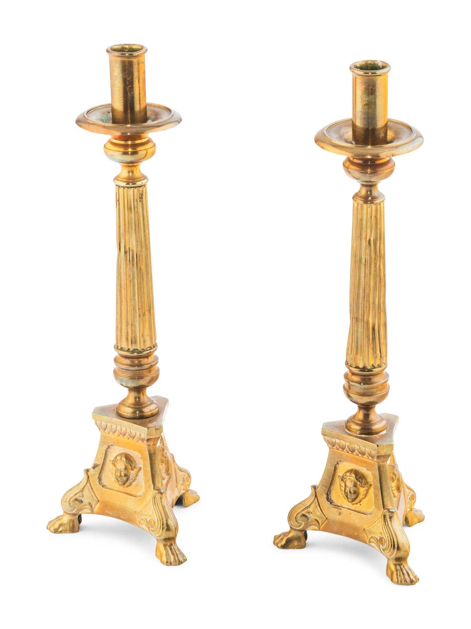 A Pair of French Neoclassical Gilt-Bronze Candlesticks