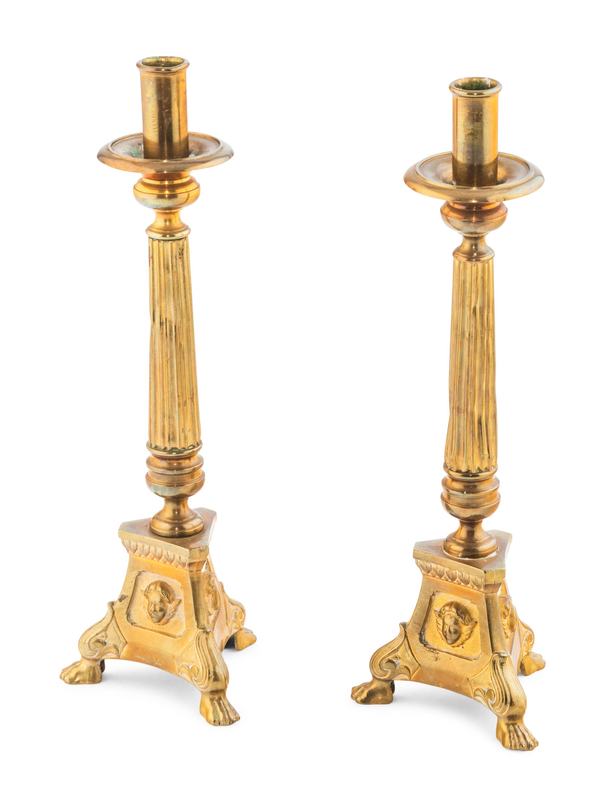 A Pair of French Neoclassical Gilt-Bronze Candlesticks
