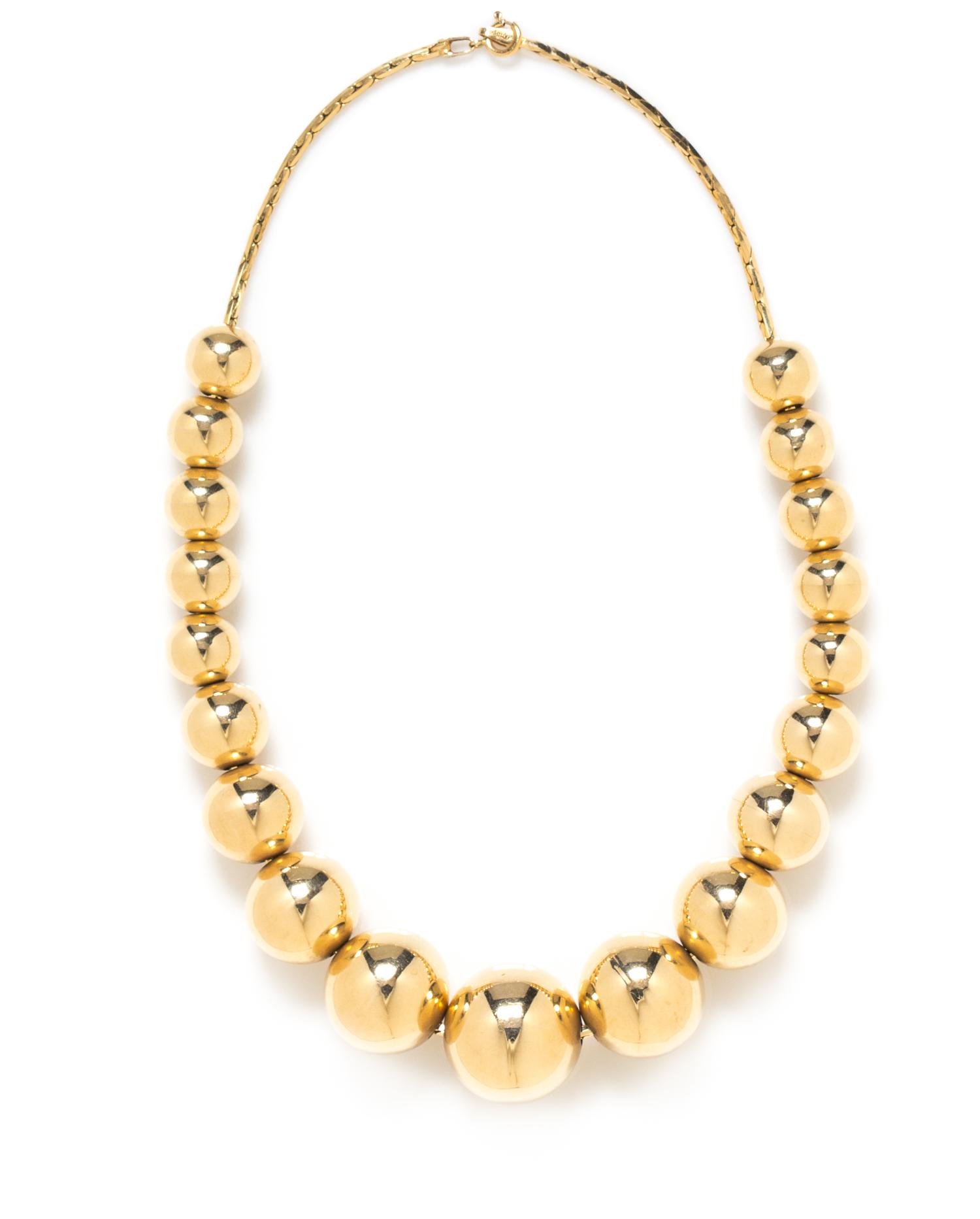 A 14 Karat Yellow Gold Graduated Ball Bead Necklace, 30.80 dwts.