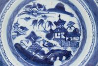 Seven Chinese Export Canton Blue and White Porcelain Wares