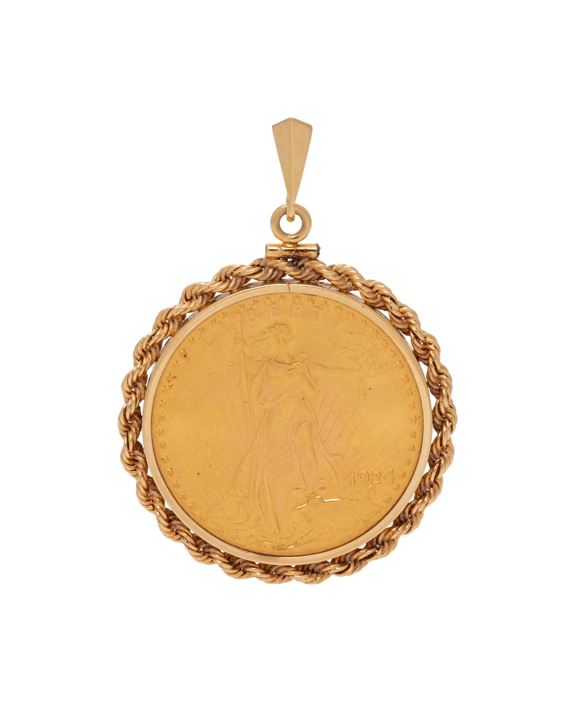 YELLOW GOLD AND US $20 LIBERTY COIN PENDANT