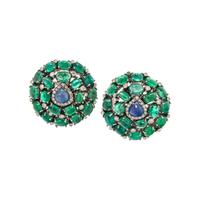 SAPPHIRE, EMERALD AND DIAMOND EARRINGS
