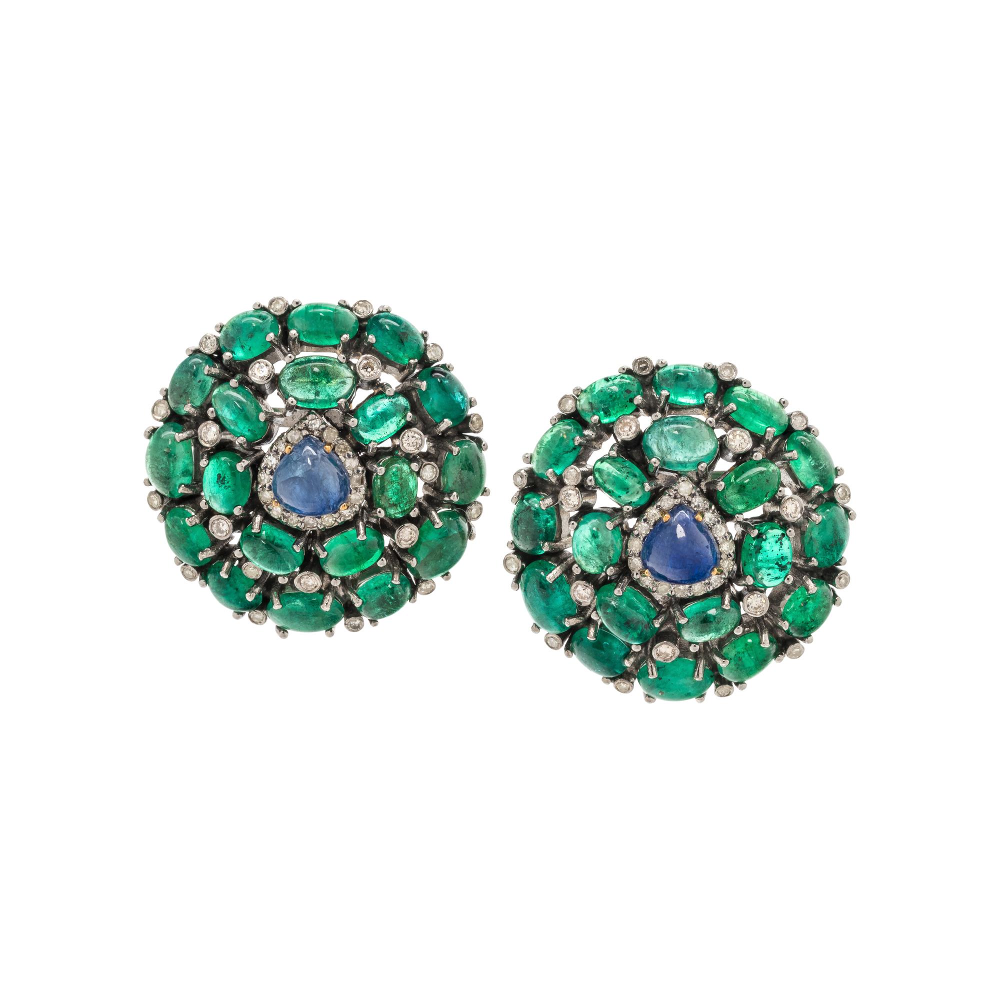 SAPPHIRE, EMERALD AND DIAMOND EARRINGS