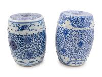 Two Blue and White Porcelain Barrel-Form Garden Stools