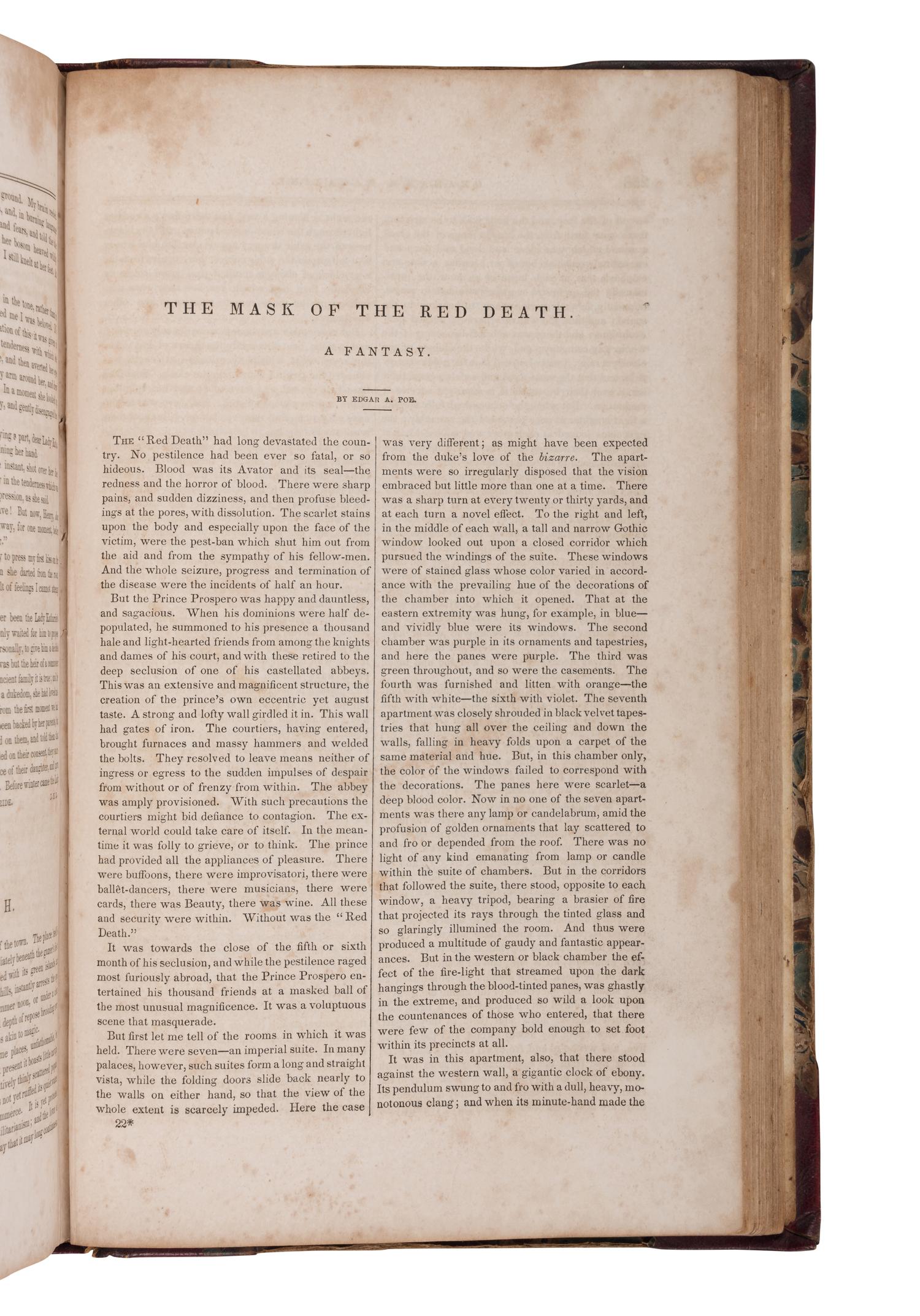 POE, Edgar Allan (1809-1849). 10 contributions in: Graham's Lady's and Gentleman's Magazine. Vol. XIX [and] Vol. XX . Philadelphia: George R. Graham, 1841-42.