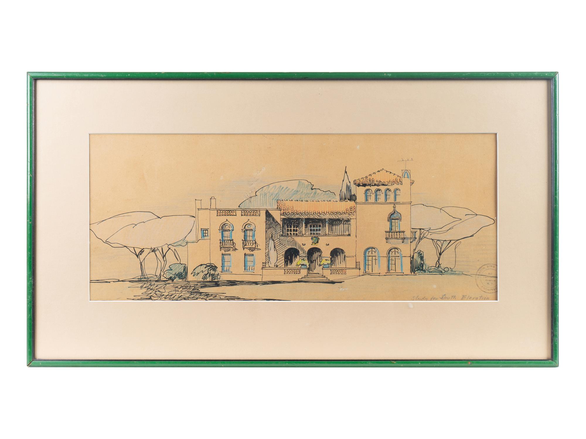 A Set of Three Architectural Sketches by Marion Sims Wyeth Studio of a Palm Beach Home