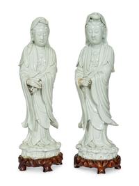 A Pair of Blanc de Chine Figures of Guanyin