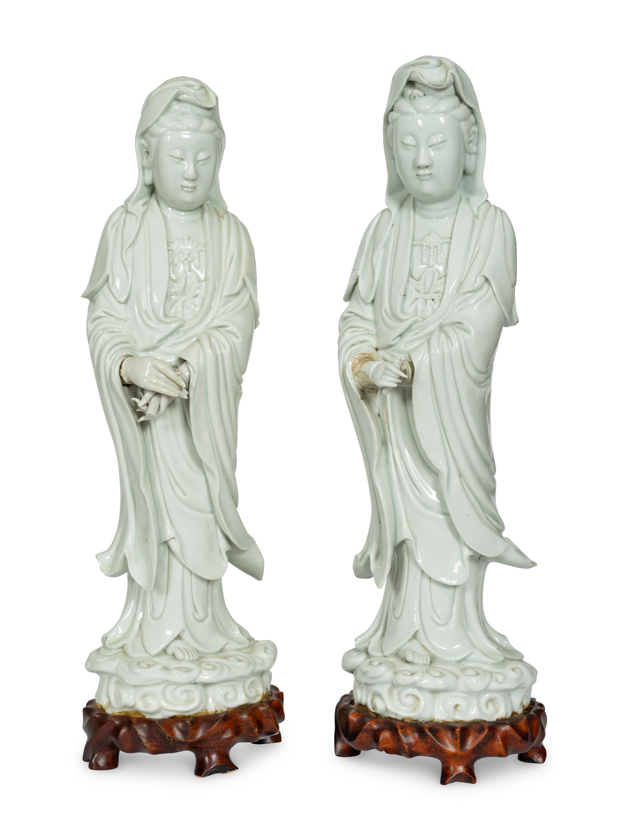 A Pair of Blanc de Chine Figures of Guanyin