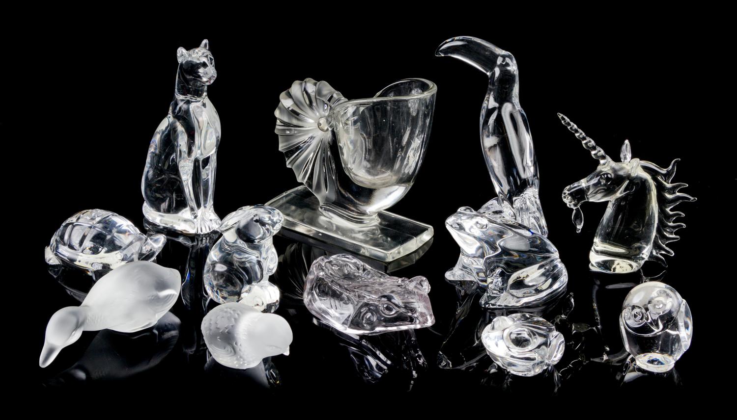 Baccarat, , a collection of 12 frosted and clear glass figures