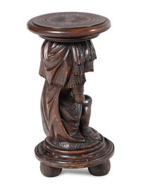 A Venetian Carved Walnut Figural Pedestal