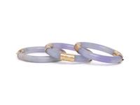 THREE JADE AND YELLOW GOLD BANGLE BRACELETS