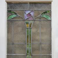 A Leaded and Stained Glass Door from a Chicago, IL. Bungalow 23.75" W x 1.5" D x 78.25" H — United States, Early 20th Century